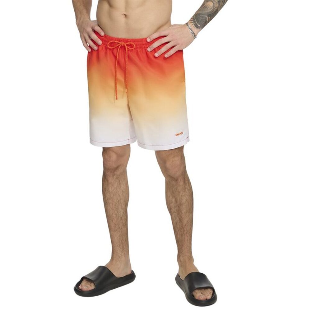 Dkny Mens  Core Volley Swim Trunk, Orange